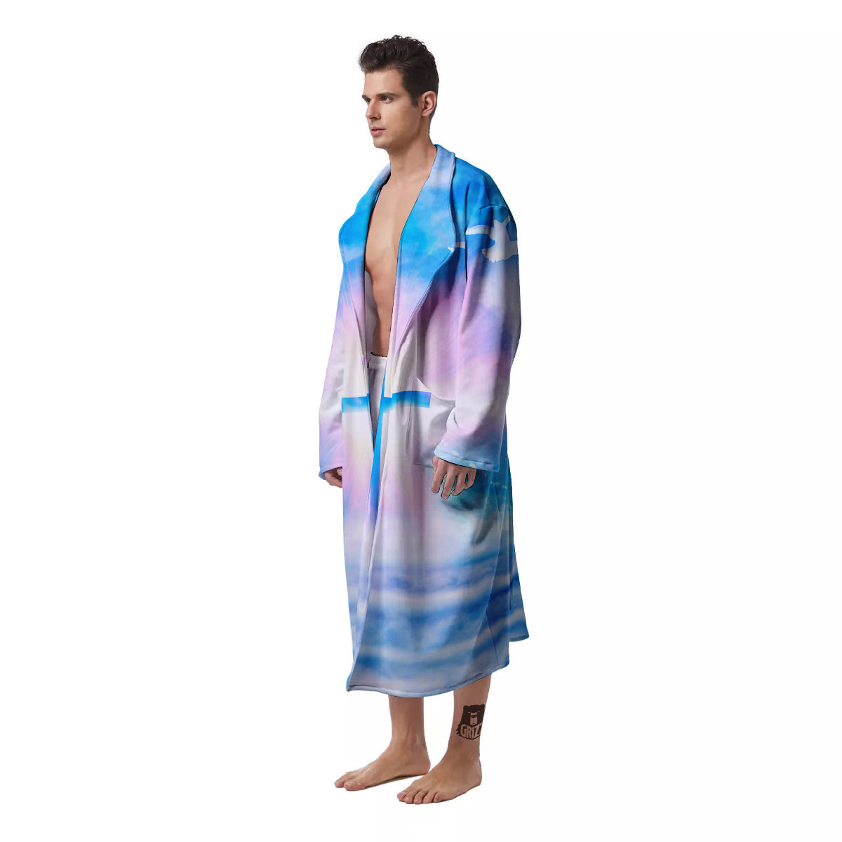 White Doves And Christian Cross Print Men's Robe-grizzshop