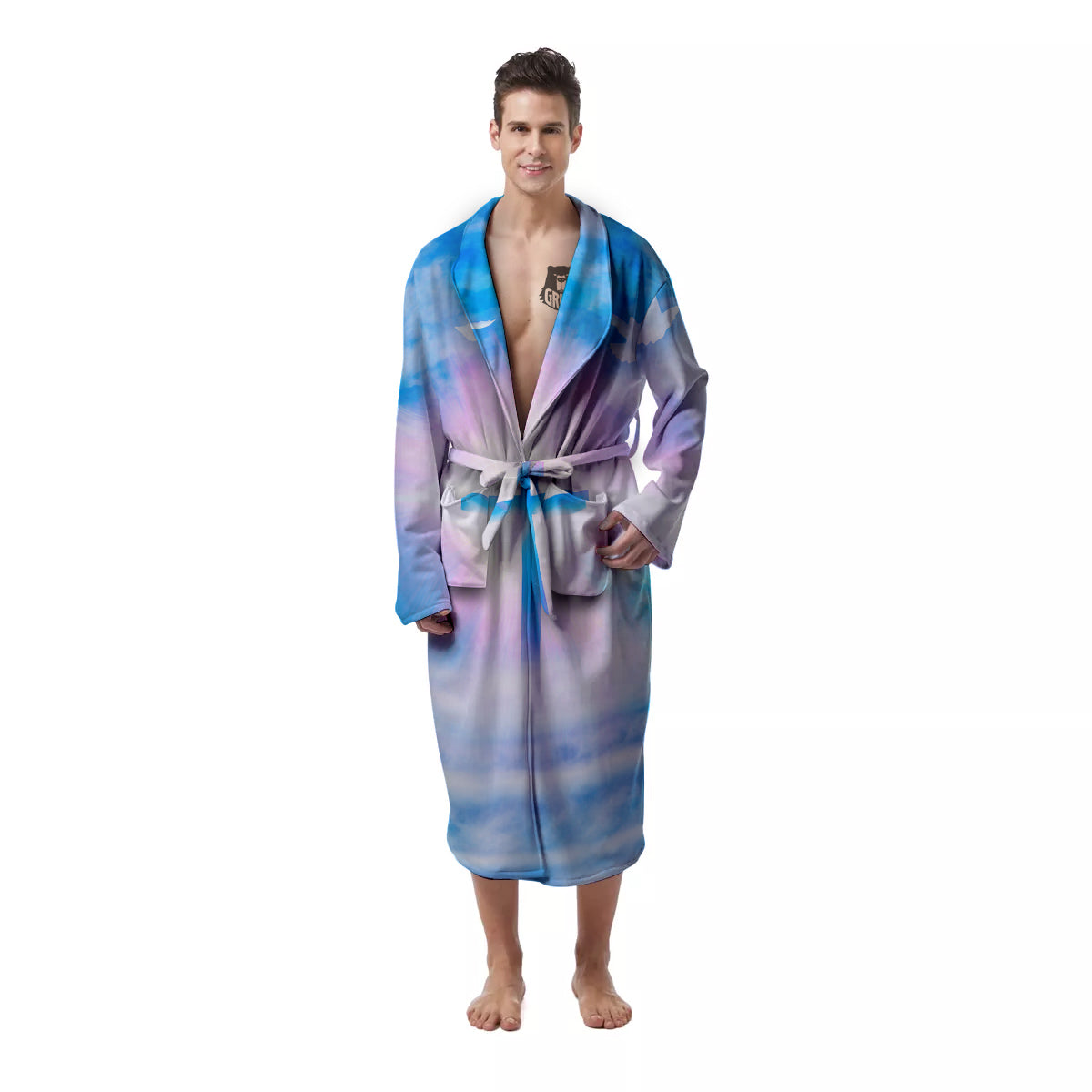 White Doves And Christian Cross Print Men's Robe-grizzshop