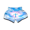 White Doves And Christian Cross Print Muay Thai Boxing Shorts-grizzshop