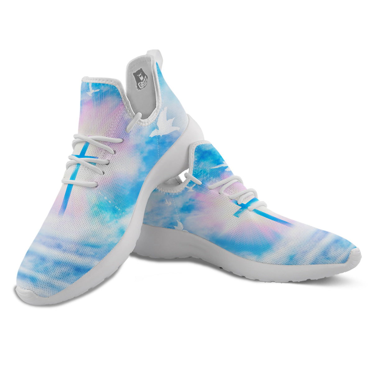 White Doves And Christian Cross Print White Athletic Shoes-grizzshop