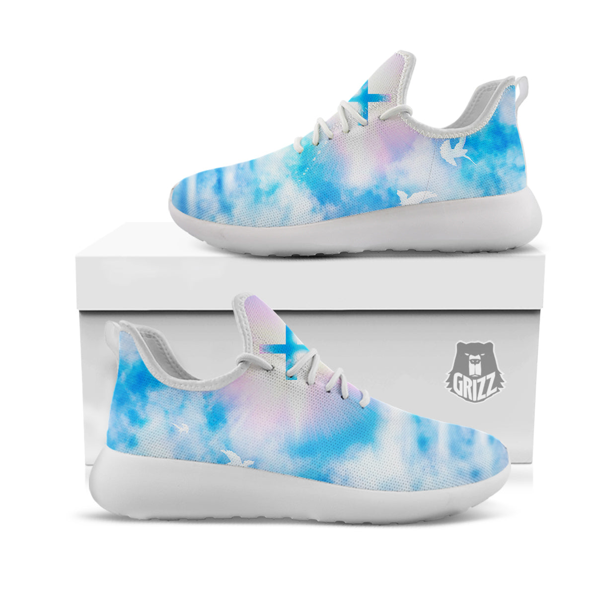 White Doves And Christian Cross Print White Athletic Shoes-grizzshop