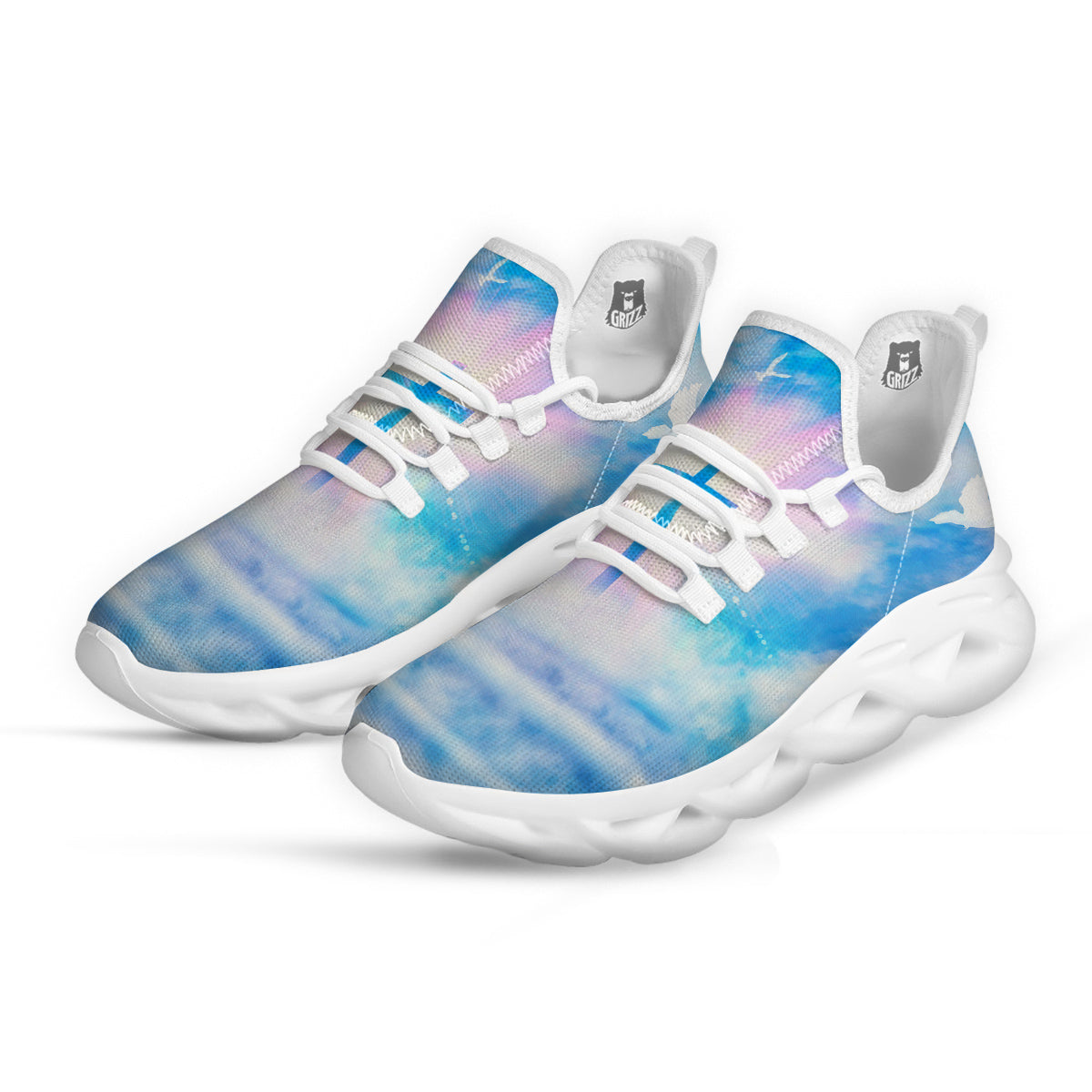 White Doves And Christian Cross Print White Running Shoes-grizzshop