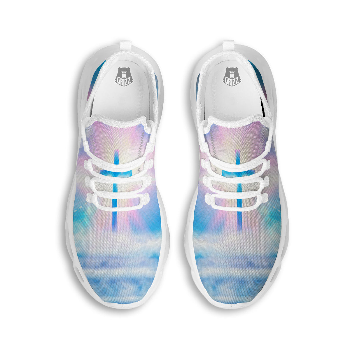 White Doves And Christian Cross Print White Running Shoes-grizzshop