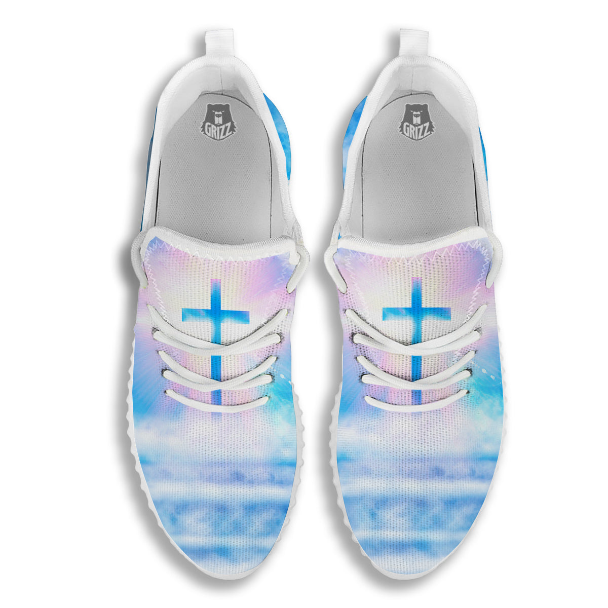 White Doves And Christian Cross Print White Walking Shoes-grizzshop