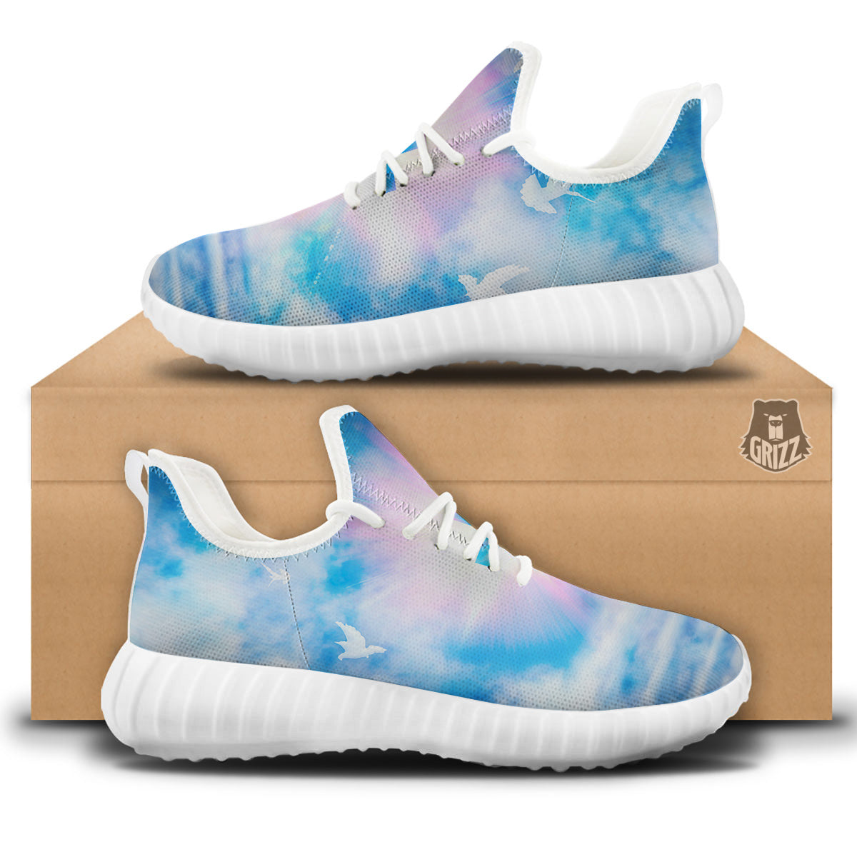 White Doves And Christian Cross Print White Walking Shoes-grizzshop