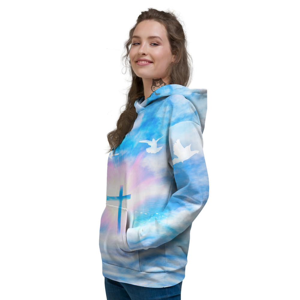 White Doves And Christian Cross Print Women's Hoodie-grizzshop