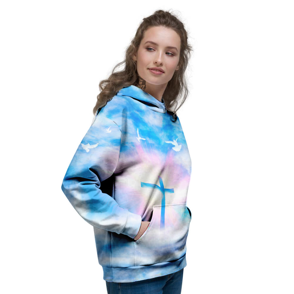 White Doves And Christian Cross Print Women's Hoodie-grizzshop