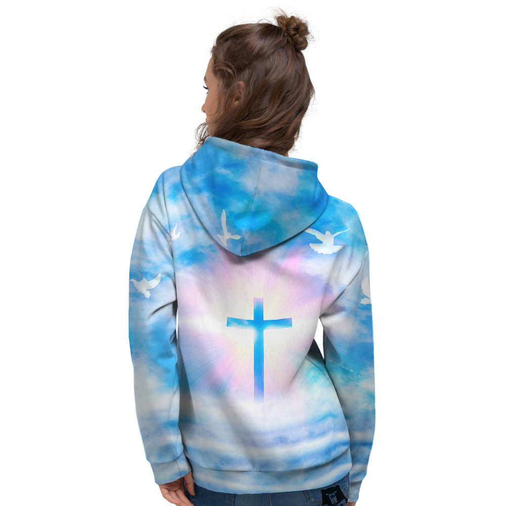 White Doves And Christian Cross Print Women's Hoodie-grizzshop