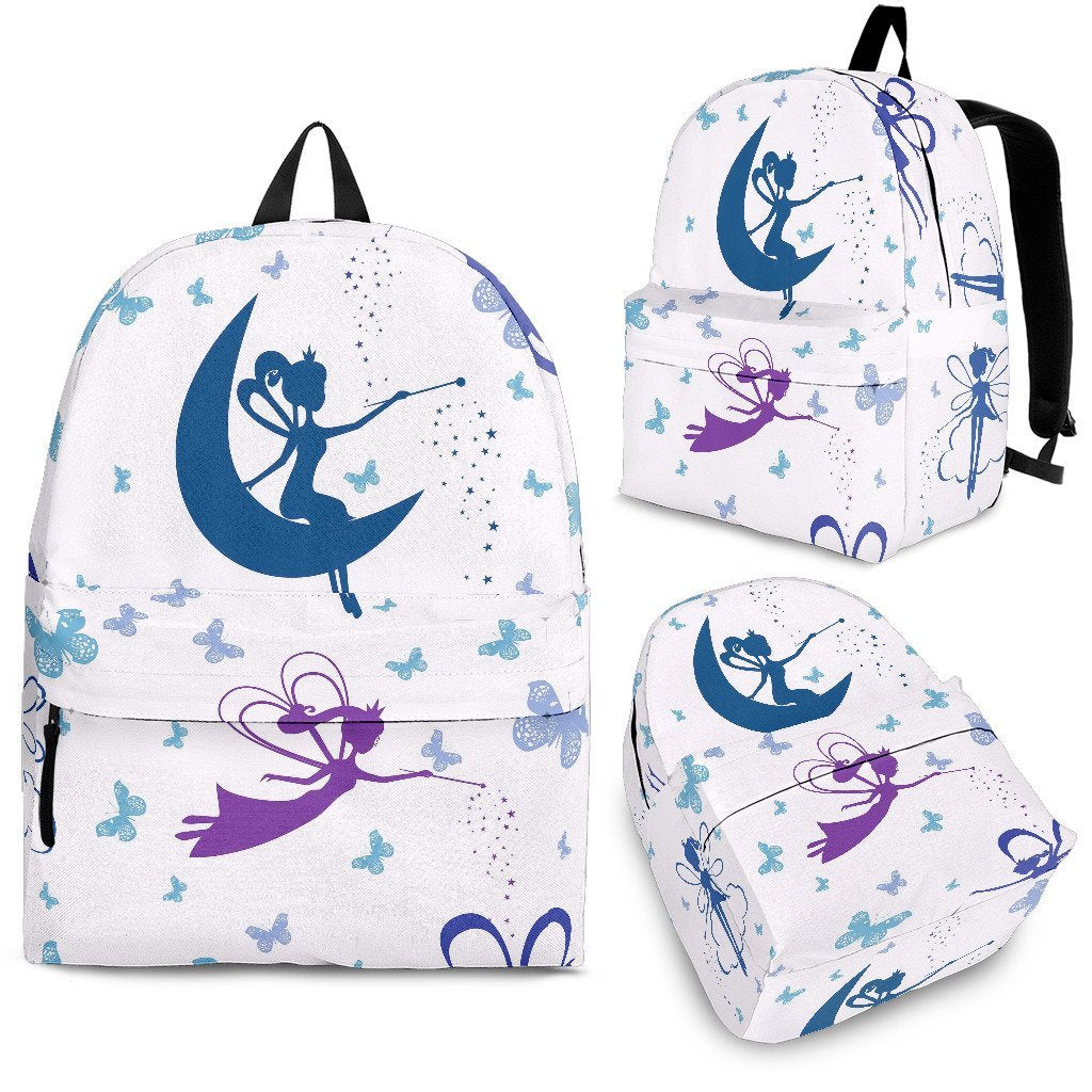 White Fairy Pattern Print Backpack-grizzshop