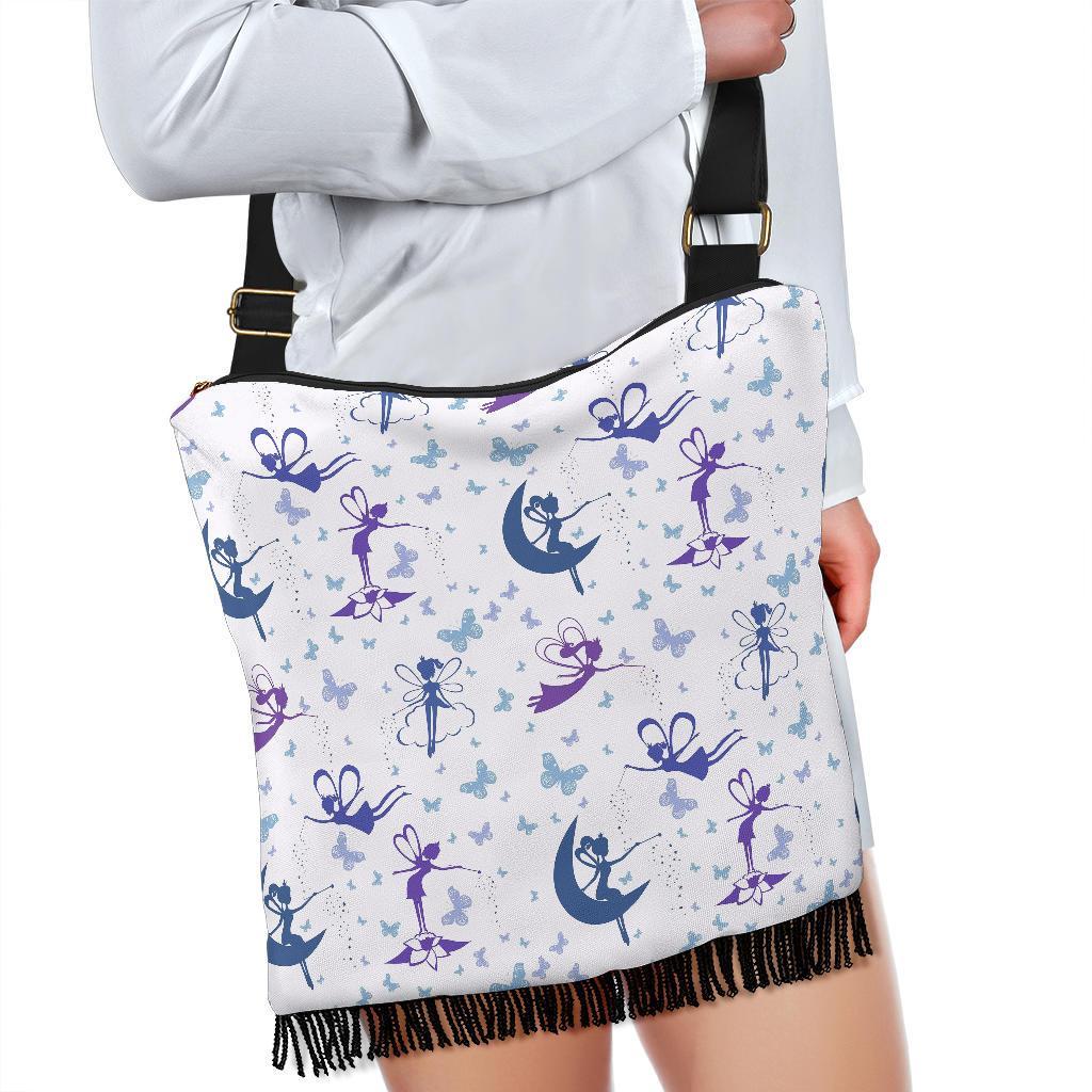 White Fairy Pattern Print Crossbody Bags-grizzshop