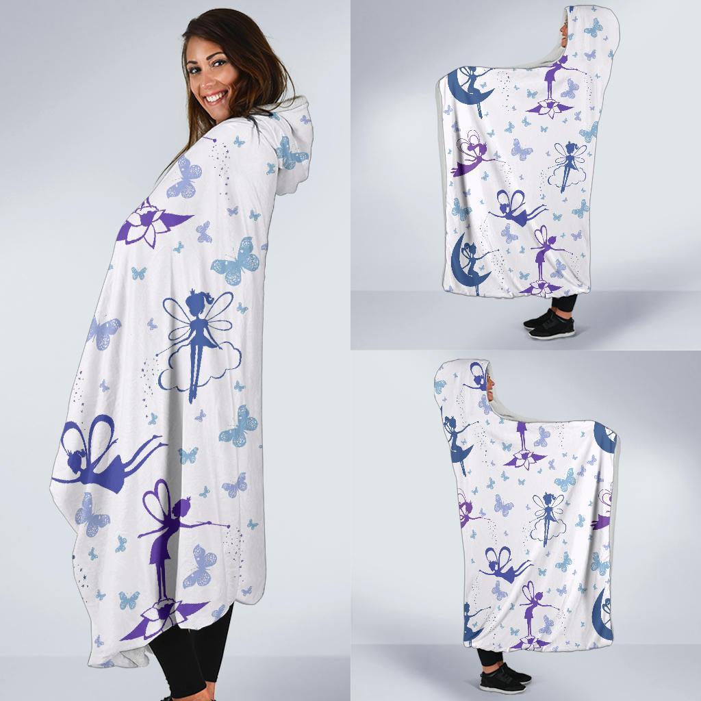 White Fairy Pattern Print Hooded Blanket-grizzshop