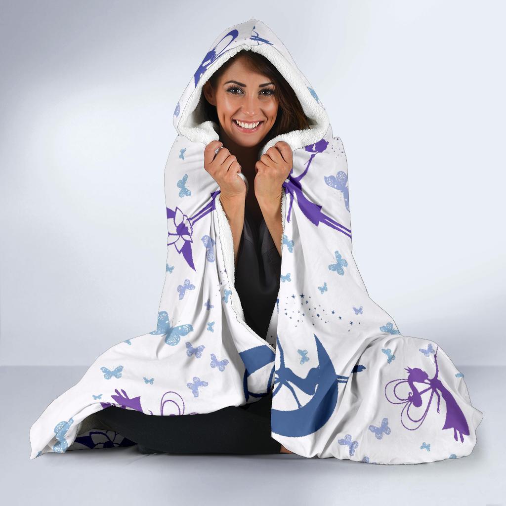 White Fairy Pattern Print Hooded Blanket-grizzshop