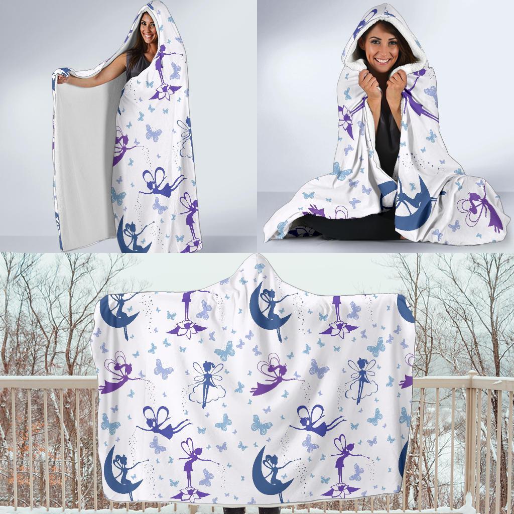 White Fairy Pattern Print Hooded Blanket-grizzshop