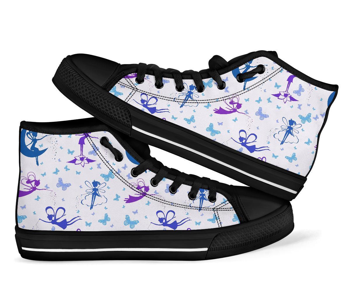 White Fairy Pattern Print Men Women's High Top Shoes-grizzshop