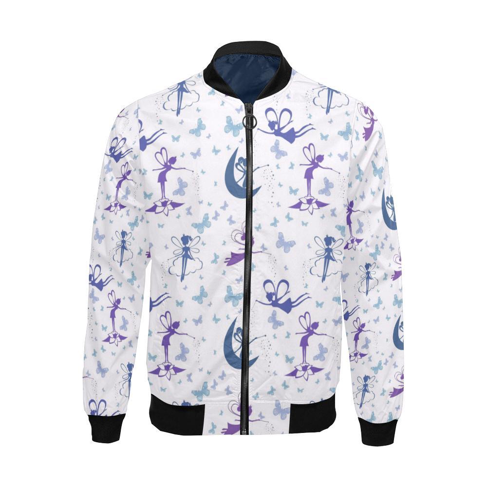 White Fairy Pattern Print Men's Bomber Jacket-grizzshop