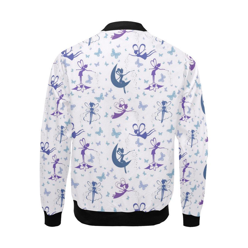 White Fairy Pattern Print Men's Bomber Jacket-grizzshop