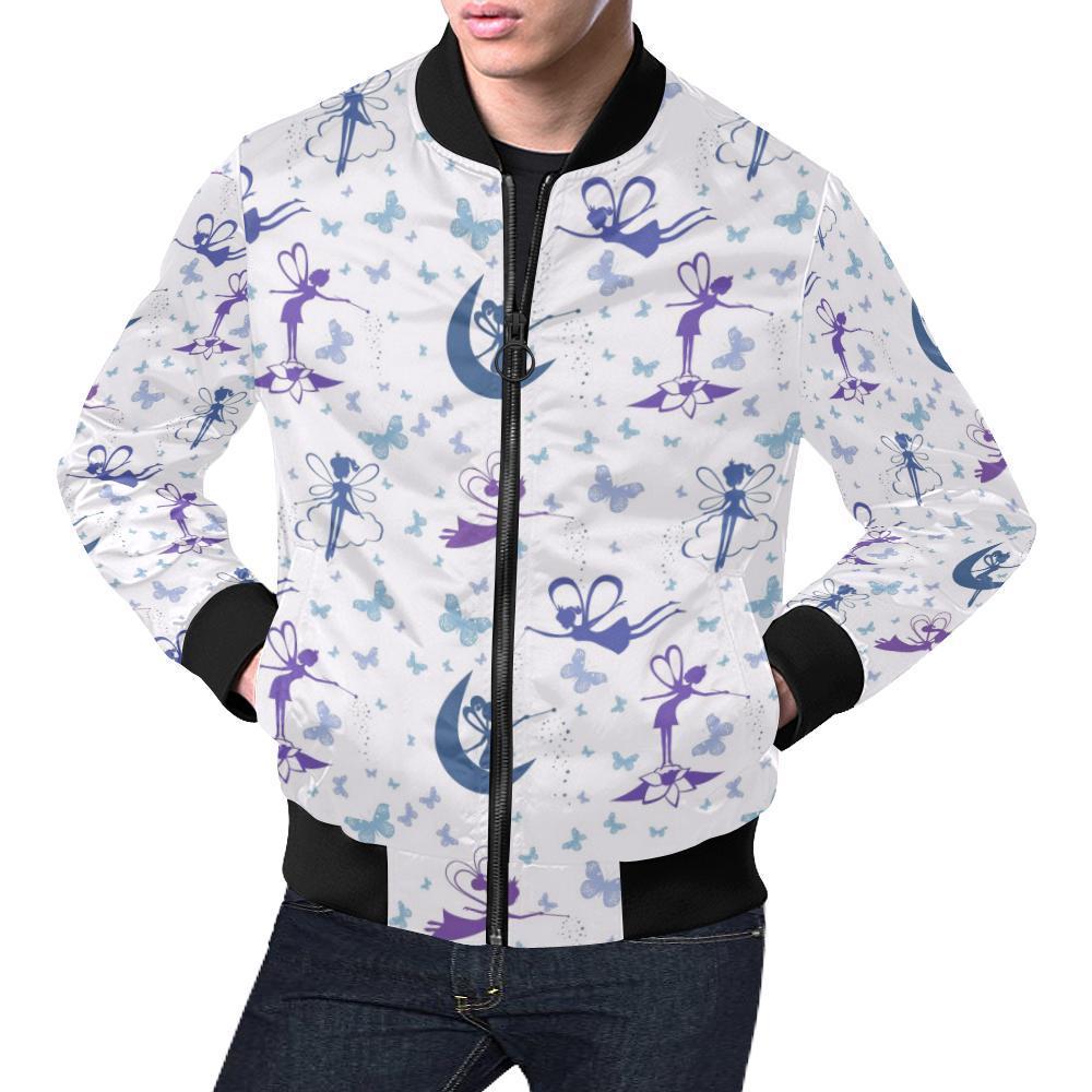 White Fairy Pattern Print Men's Bomber Jacket-grizzshop