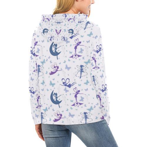 White Fairy Pattern Print Women Pullover Hoodie-grizzshop