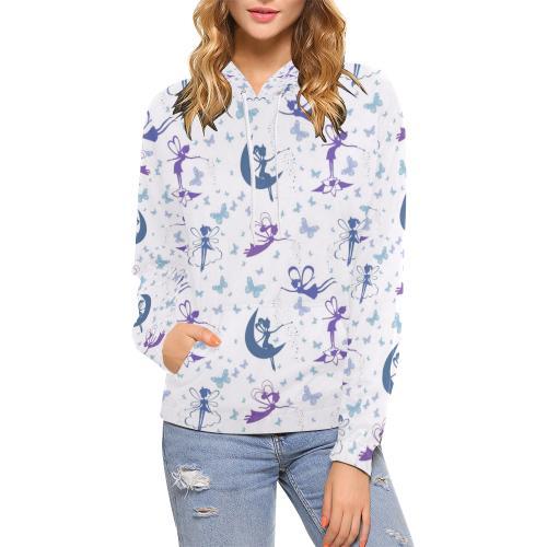 White Fairy Pattern Print Women Pullover Hoodie-grizzshop