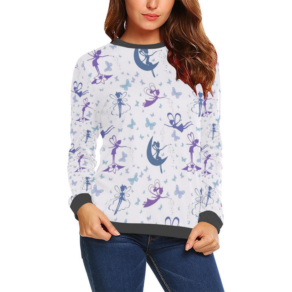 White Fairy Pattern Print Women's Sweatshirt-grizzshop