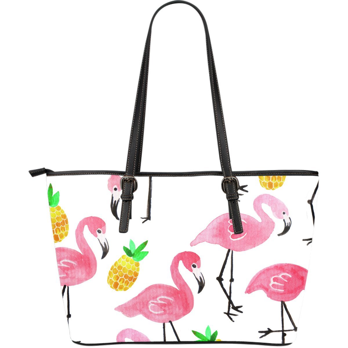 White Flamingo Pineapple Purse Print Leather Tote Bag-grizzshop