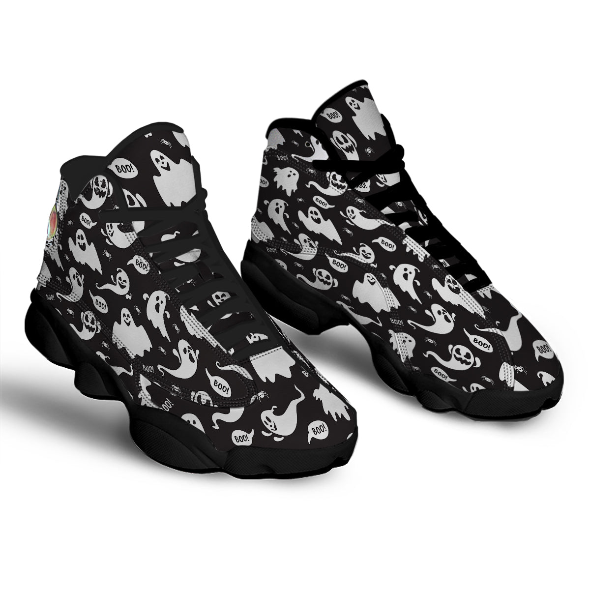 White Ghost Print Pattern Black Basketball Shoes-grizzshop