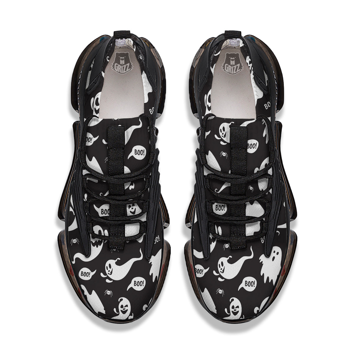 White Ghost Print Pattern Black Gym Shoes-grizzshop
