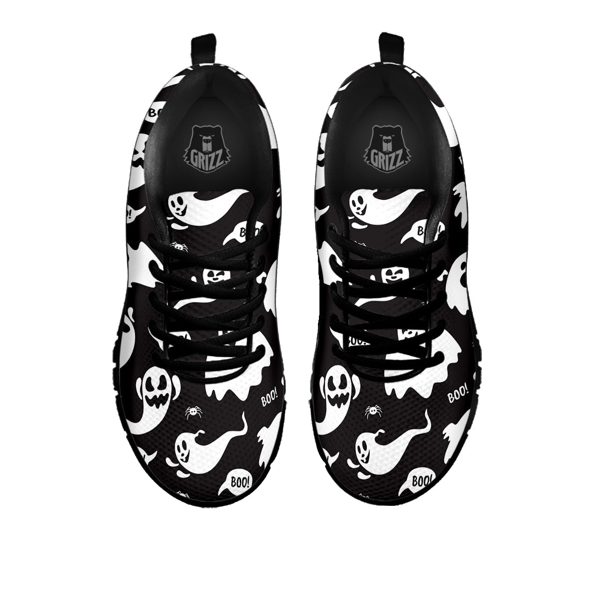 White Ghost Print Pattern Black Sneaker-grizzshop