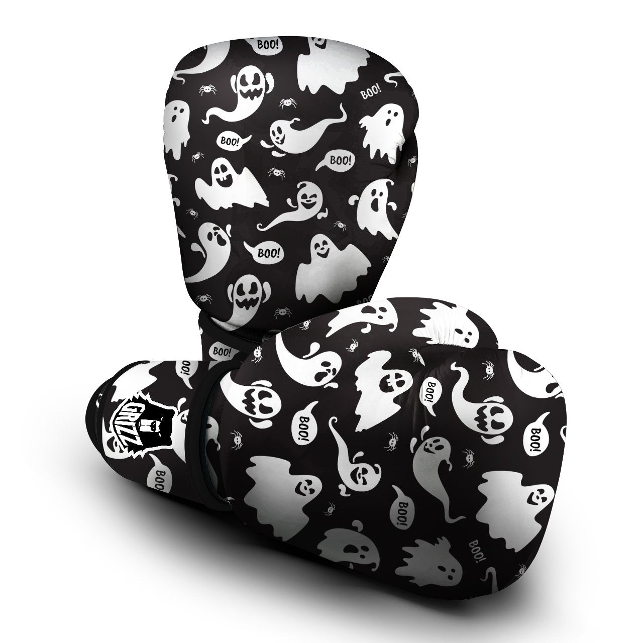 White Ghost Print Pattern Boxing Gloves-grizzshop