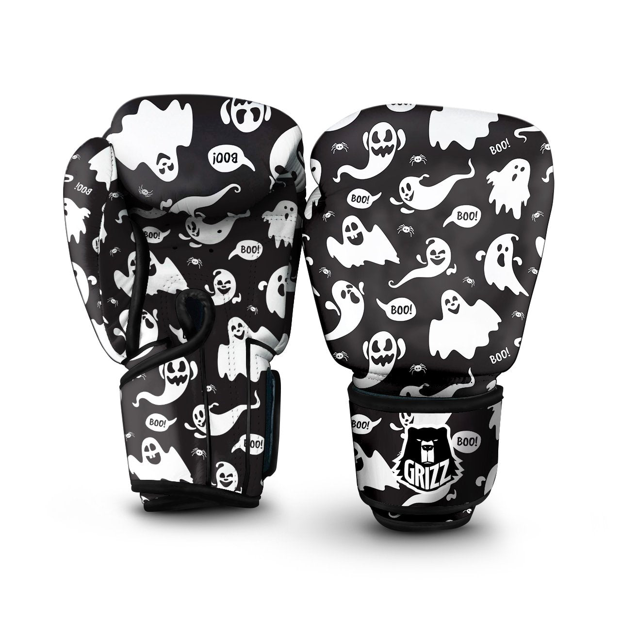 White Ghost Print Pattern Boxing Gloves-grizzshop