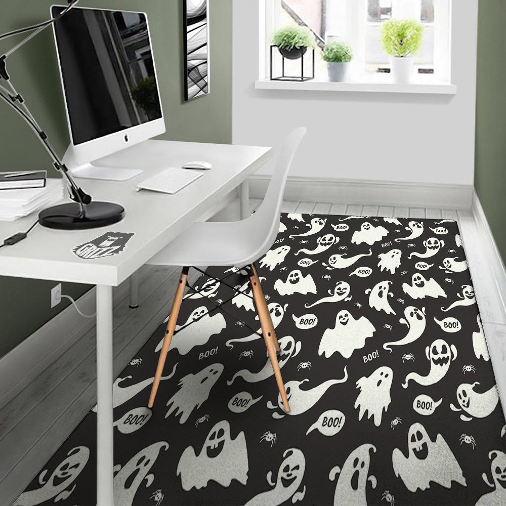 White Ghost Print Pattern Floor Mat-grizzshop