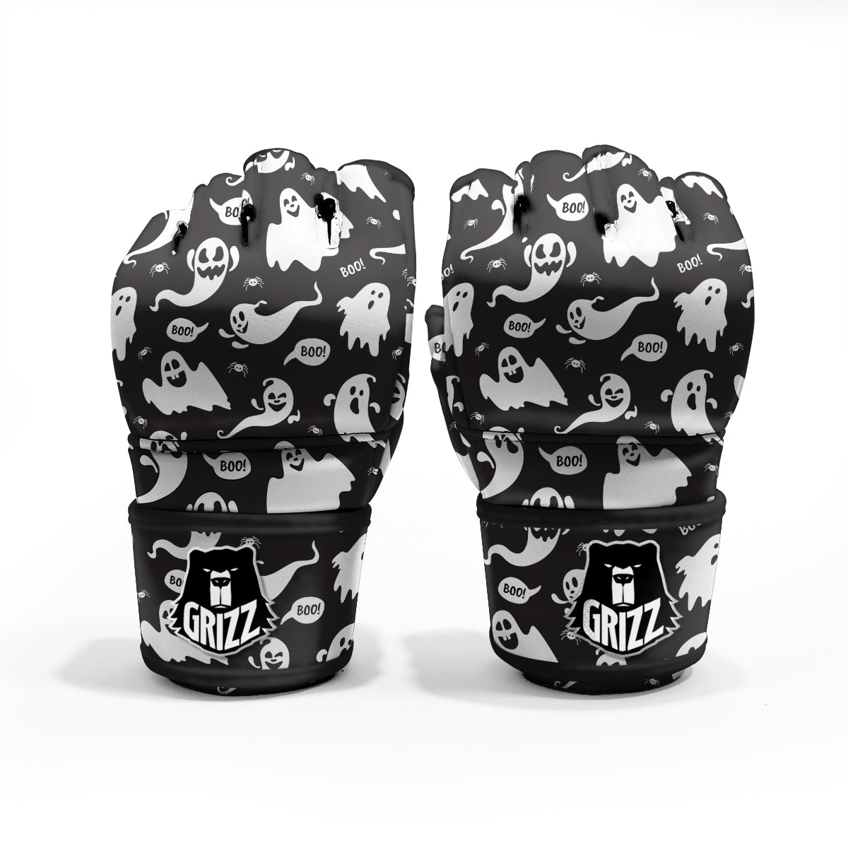 White Ghost Print Pattern MMA Gloves-grizzshop