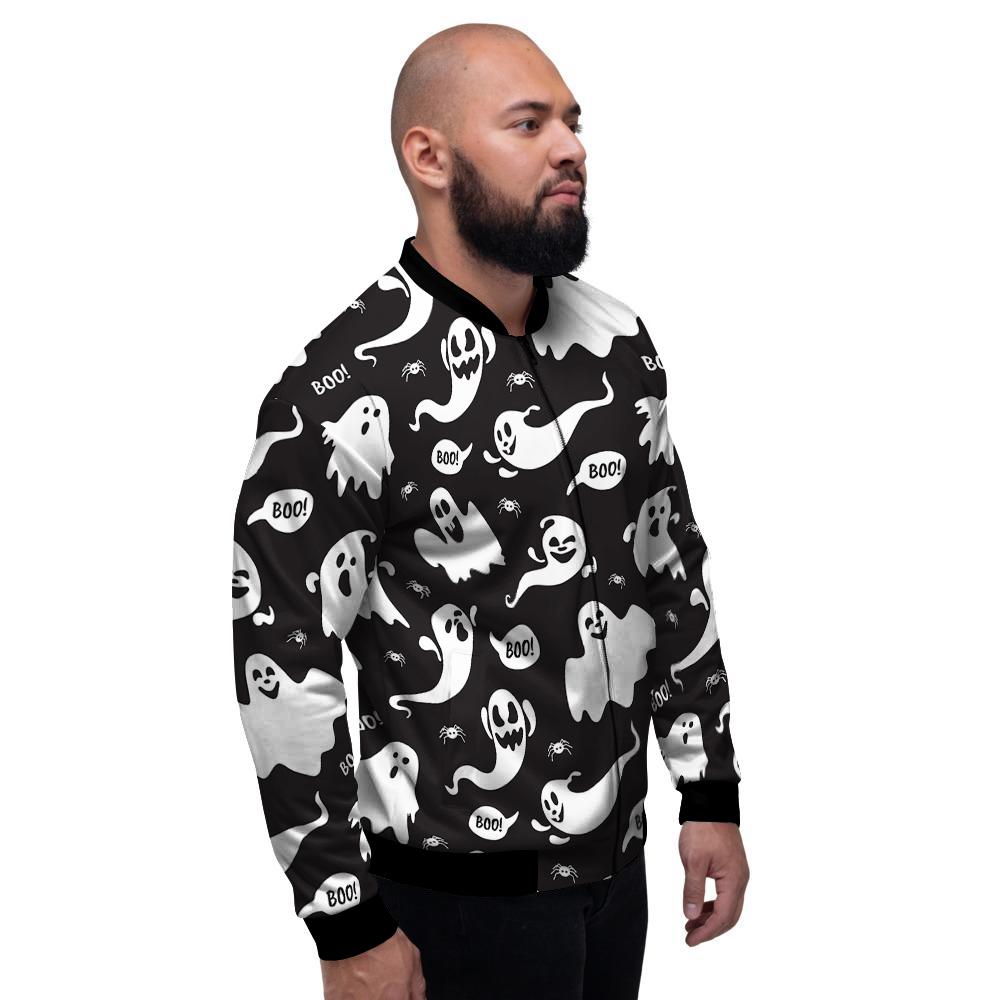White Ghost Print Pattern Men's Bomber Jacket-grizzshop