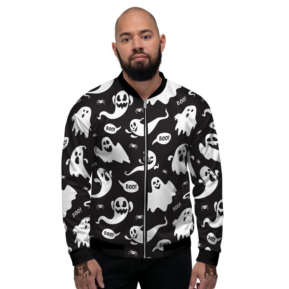 White Ghost Print Pattern Men's Bomber Jacket-grizzshop