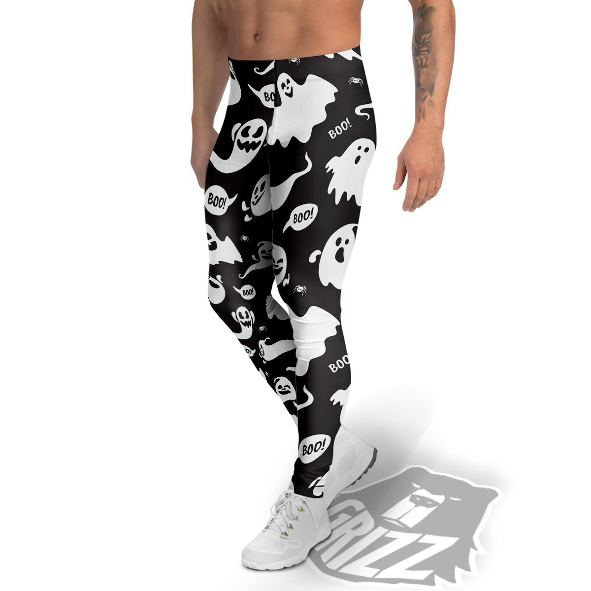 White Ghost Print Pattern Men's Leggings-grizzshop