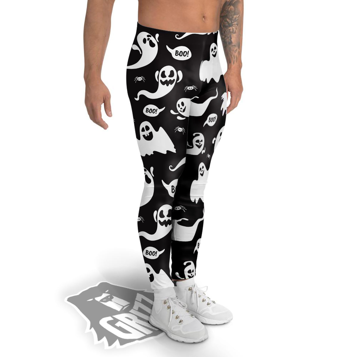 White Ghost Print Pattern Men's Leggings-grizzshop