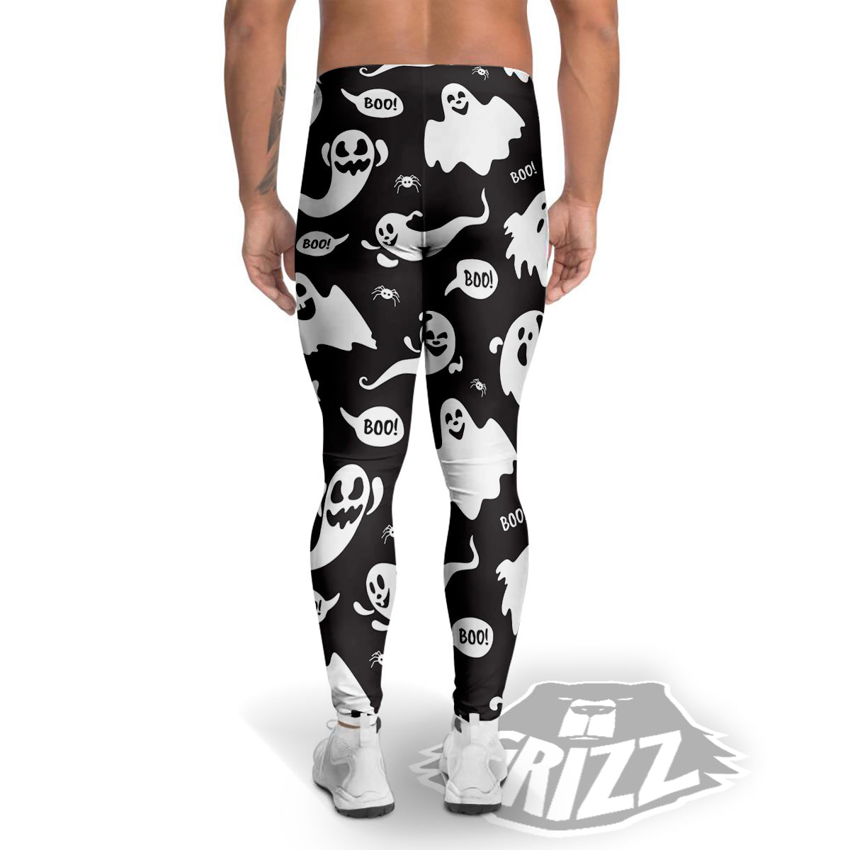 White Ghost Print Pattern Men's Leggings-grizzshop