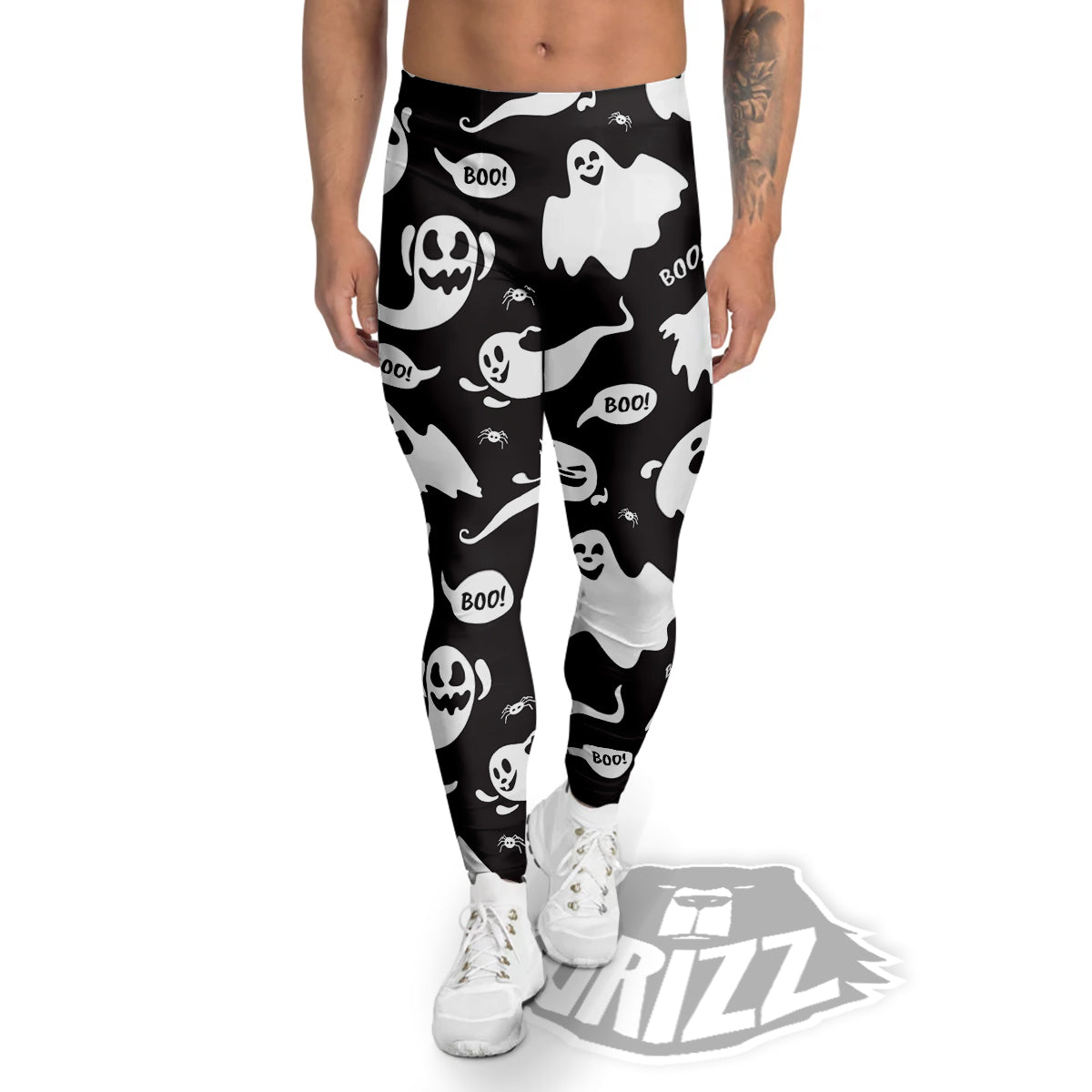White Ghost Print Pattern Men's Leggings-grizzshop
