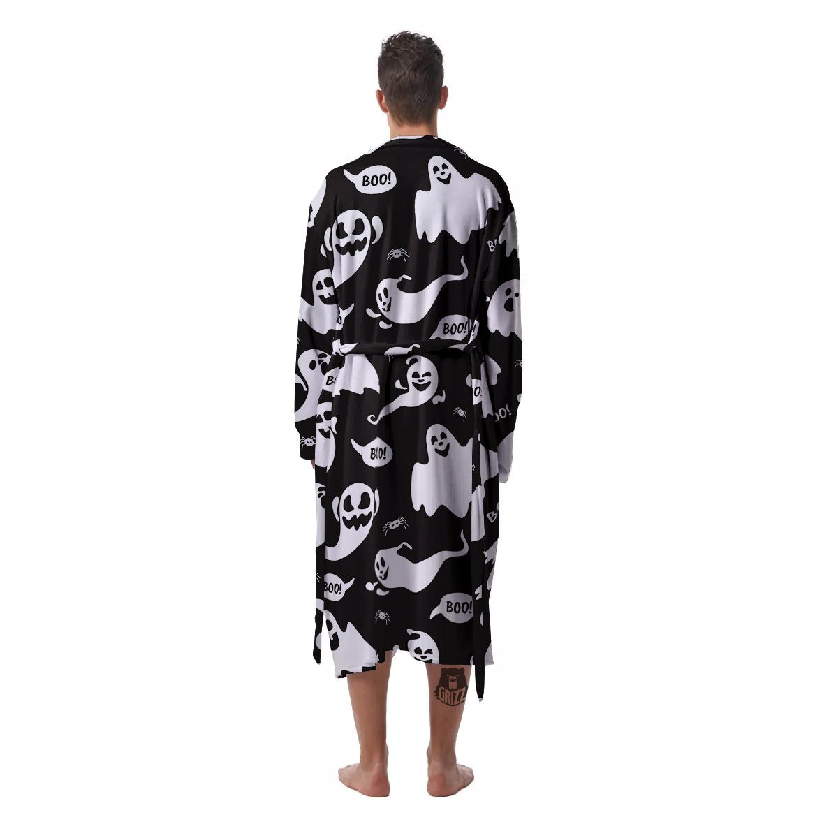 White Ghost Print Pattern Men's Robe-grizzshop