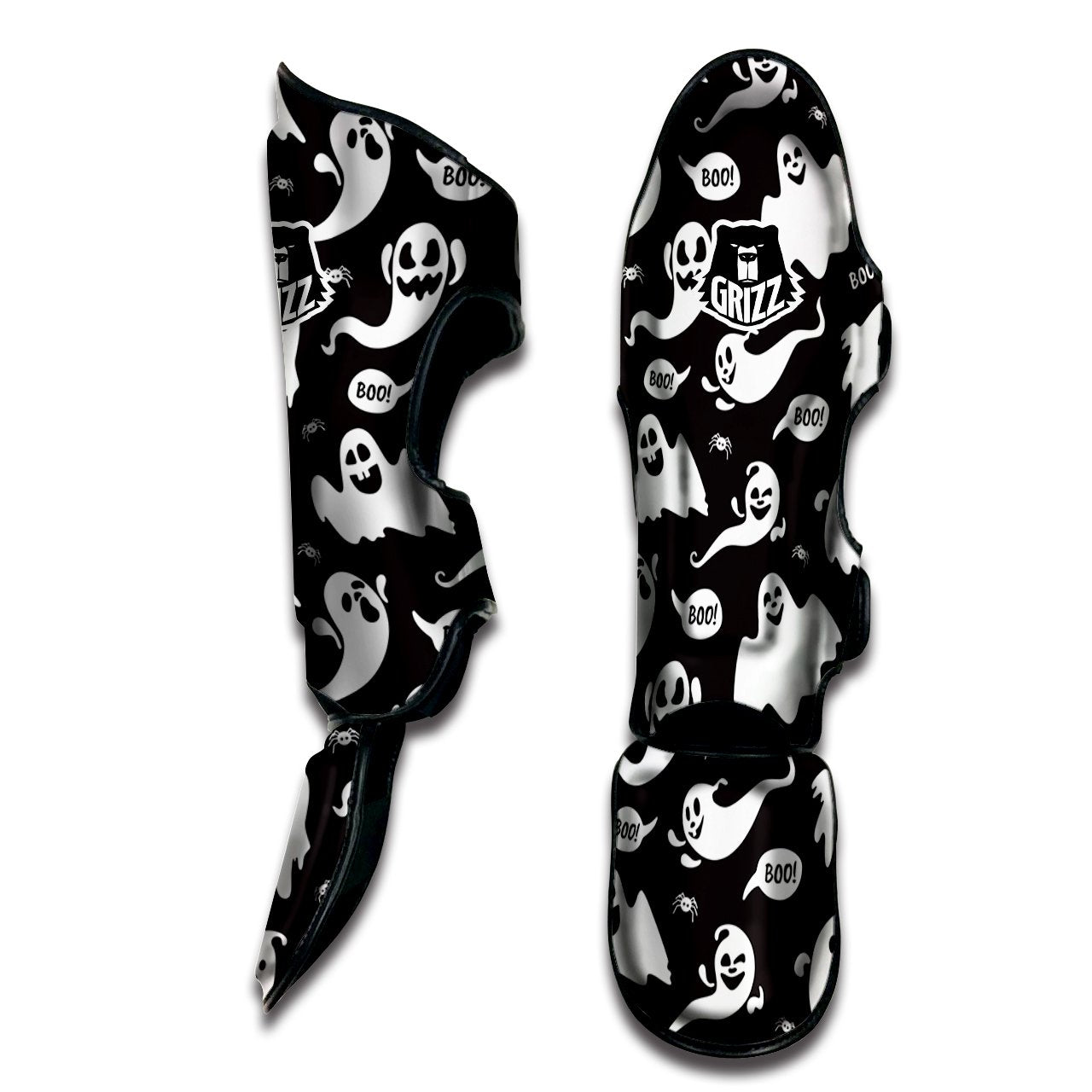 White Ghost Print Pattern Muay Thai Shin Guards-grizzshop