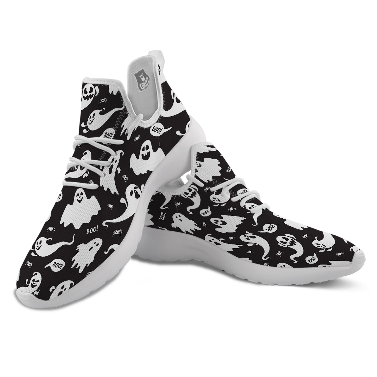 White Ghost Print Pattern White Athletic Shoes-grizzshop