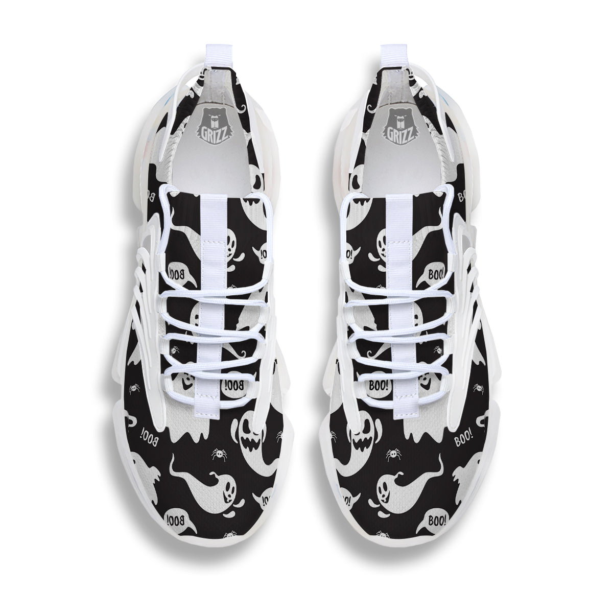 White Ghost Print Pattern White Gym Shoes-grizzshop