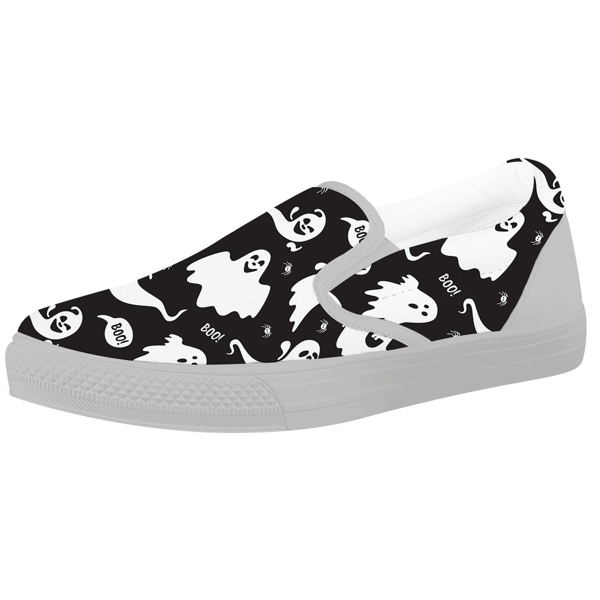 White Ghost Print Pattern White Slip On Shoes-grizzshop