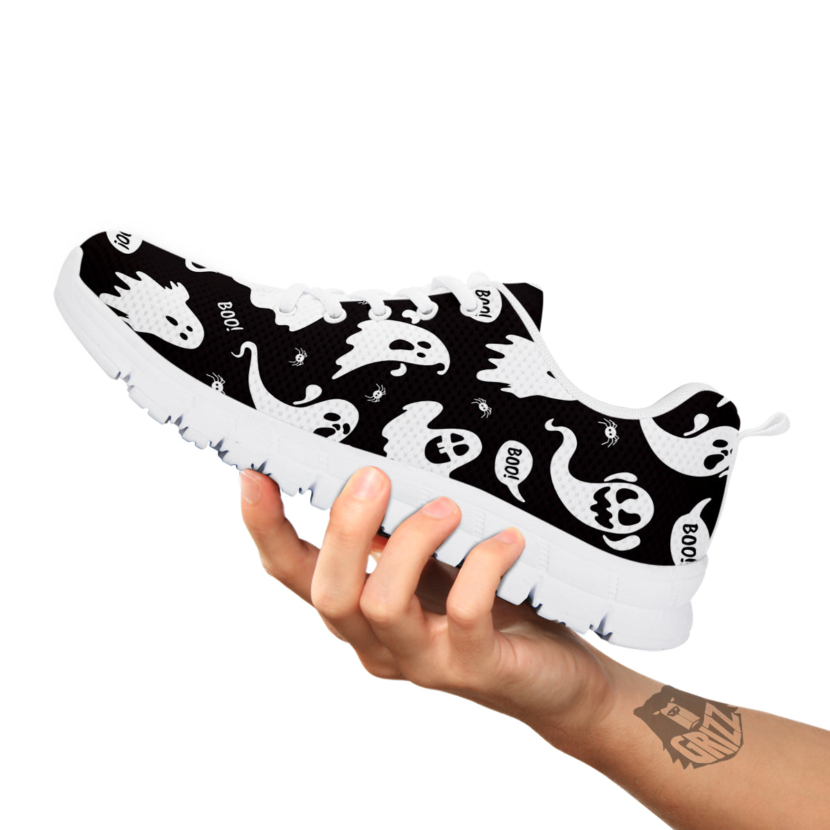 White Ghost Print Pattern White Sneaker-grizzshop