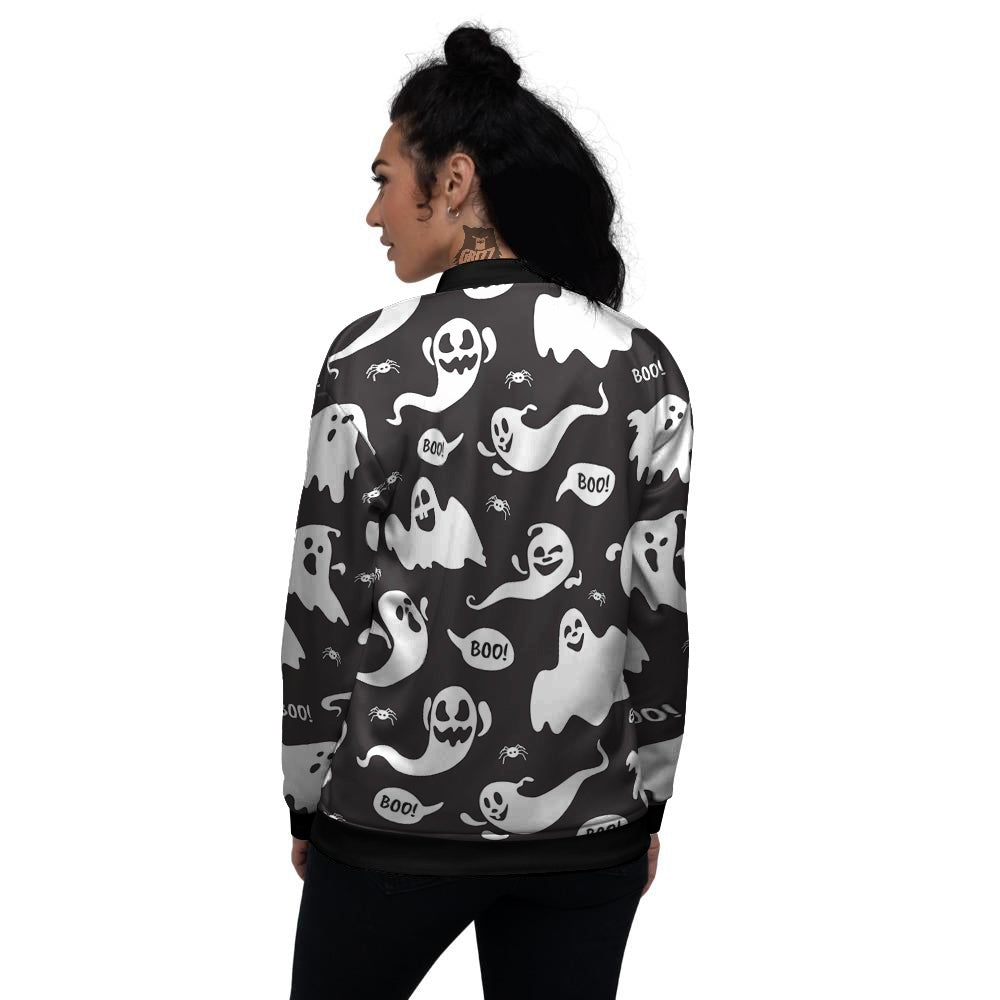 White Ghost Print Pattern Women's Bomber Jacket-grizzshop