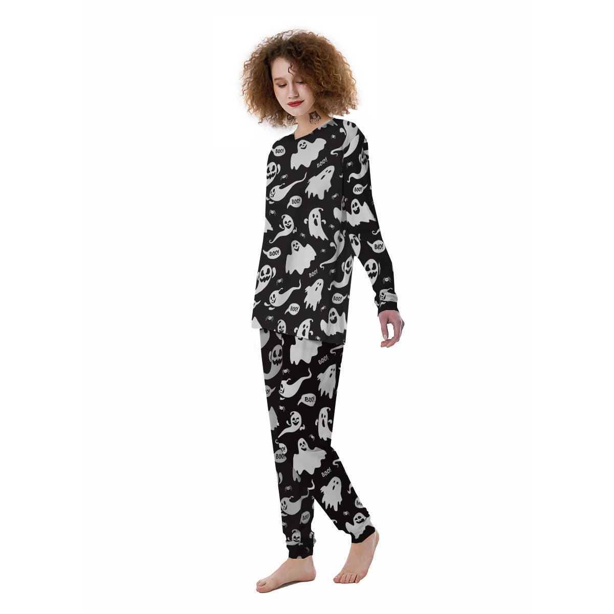 White Ghost Print Pattern Women's Pajamas-grizzshop