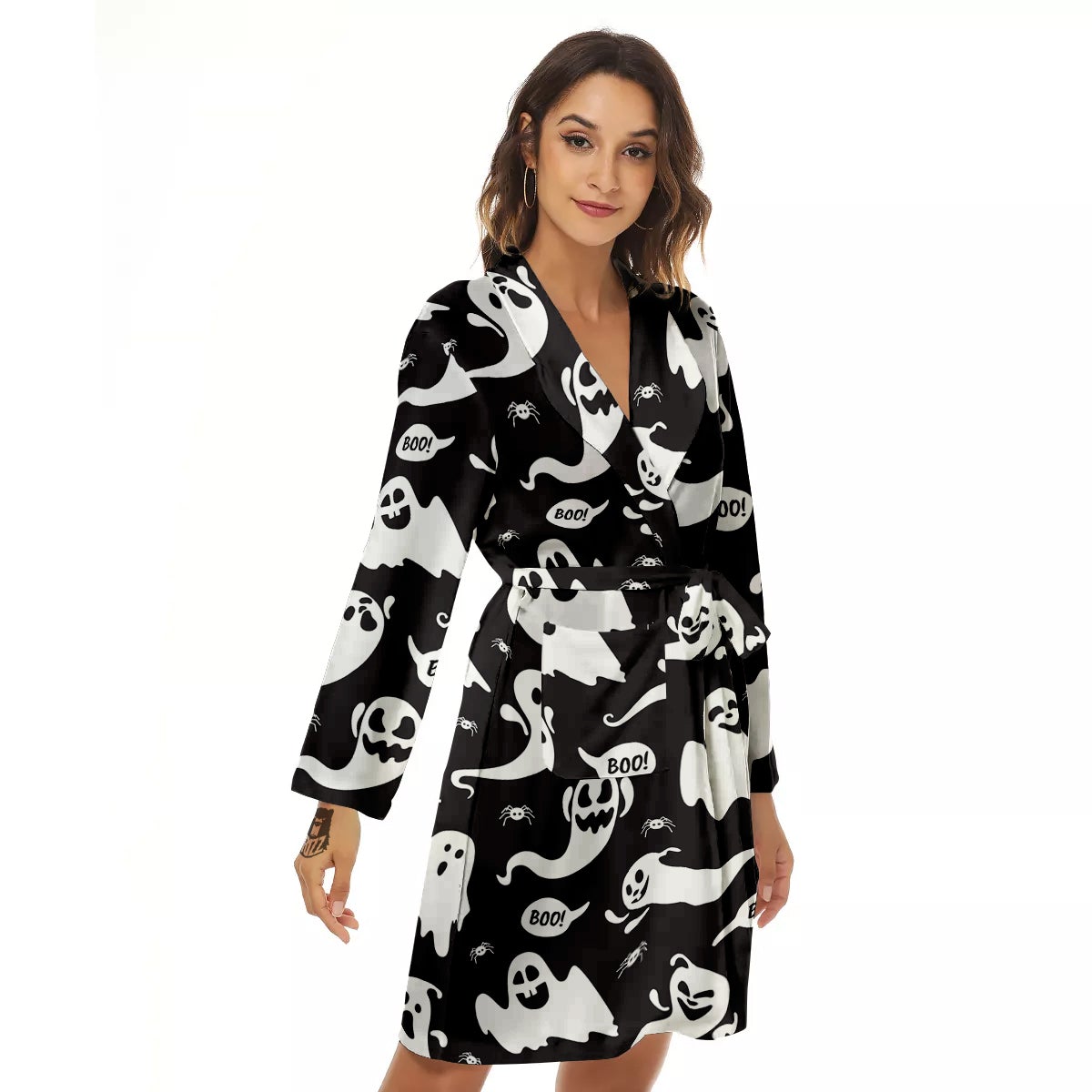 White Ghost Print Pattern Women's Robe-grizzshop