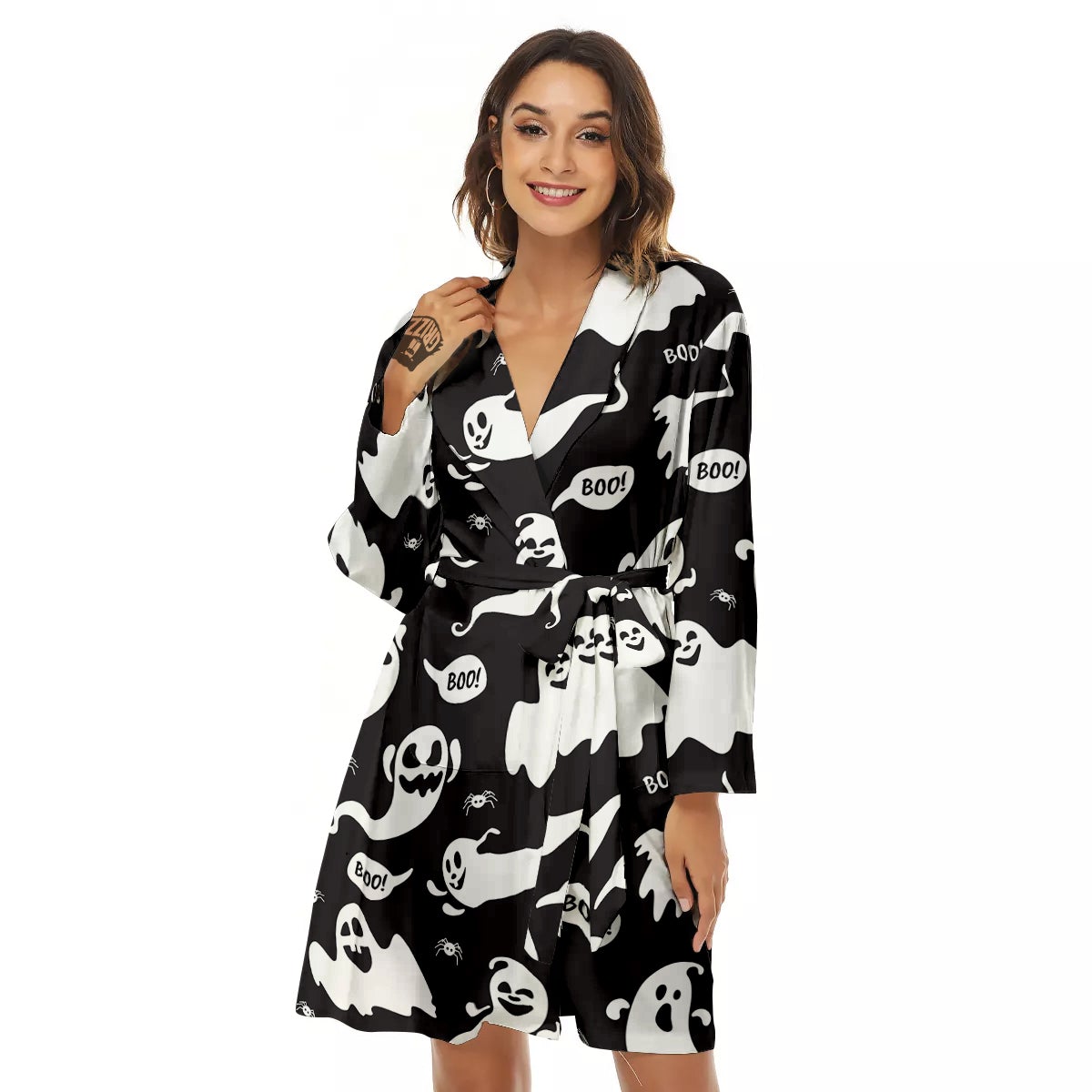 White Ghost Print Pattern Women's Robe-grizzshop