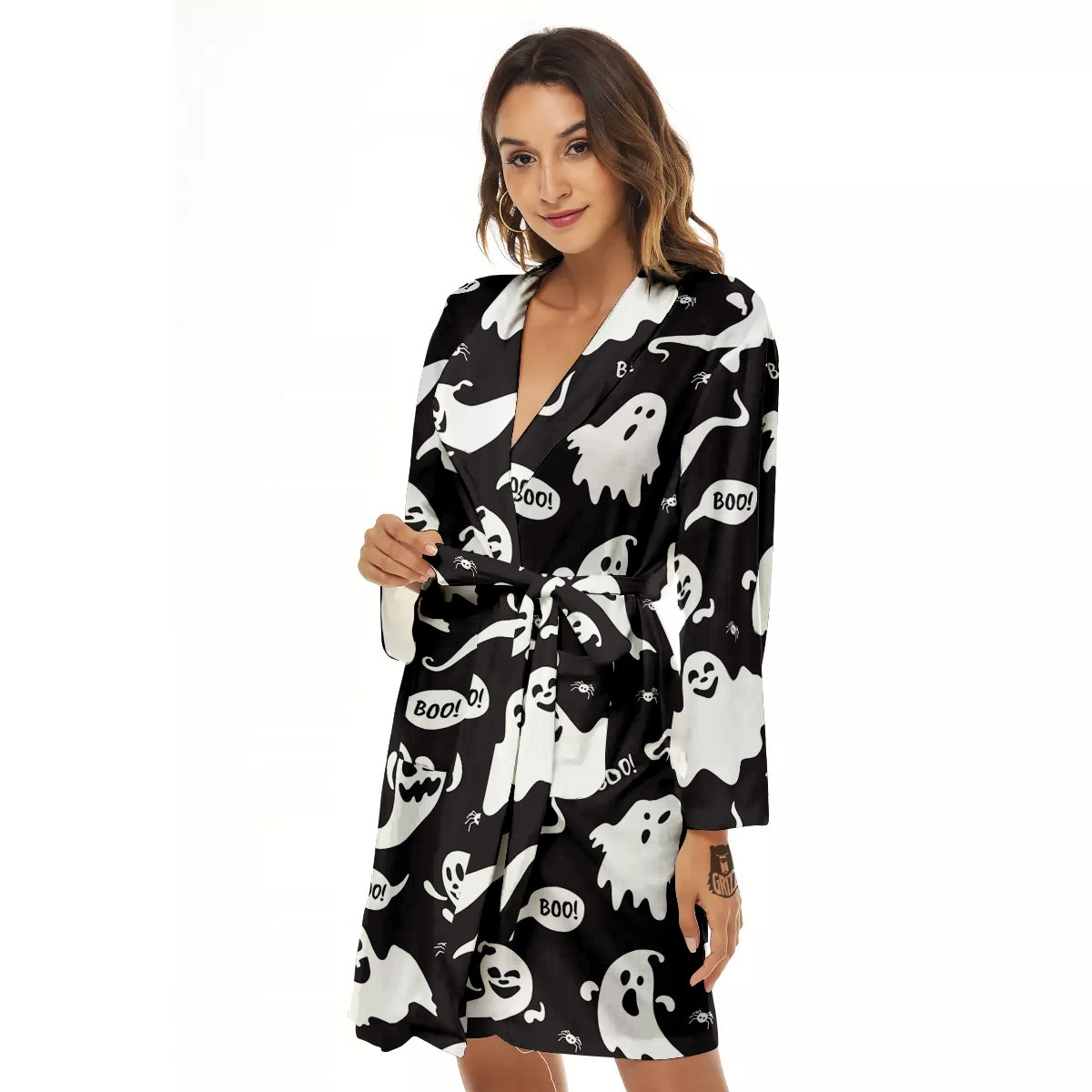 White Ghost Print Pattern Women's Robe-grizzshop