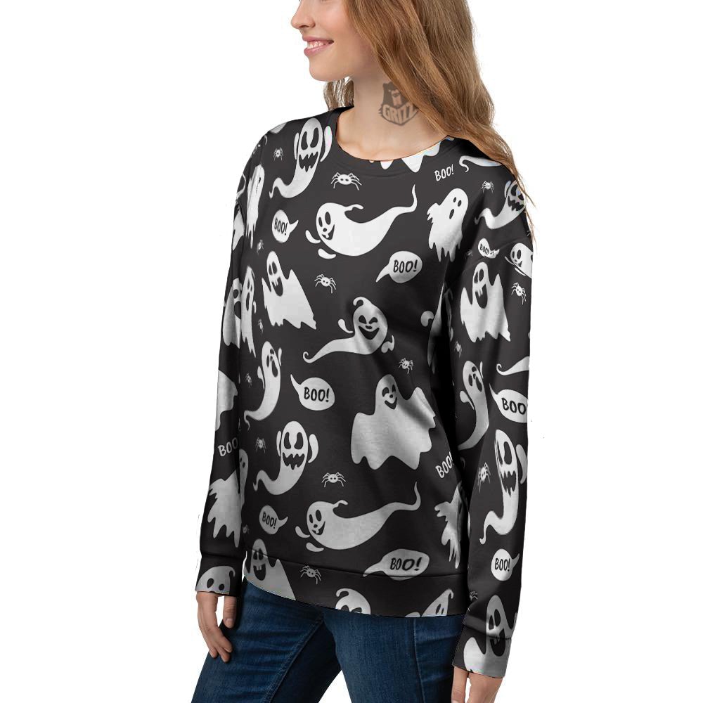 White Ghost Print Pattern Women's Sweatshirt-grizzshop